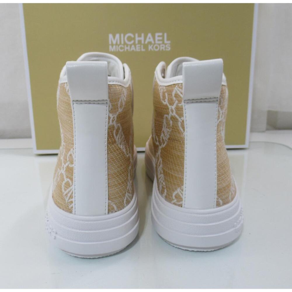 Michael Kors Evy High Top Lace Up Sneaker Empire Signature Logo Natural Size 7.5 - Picture 6 of 8